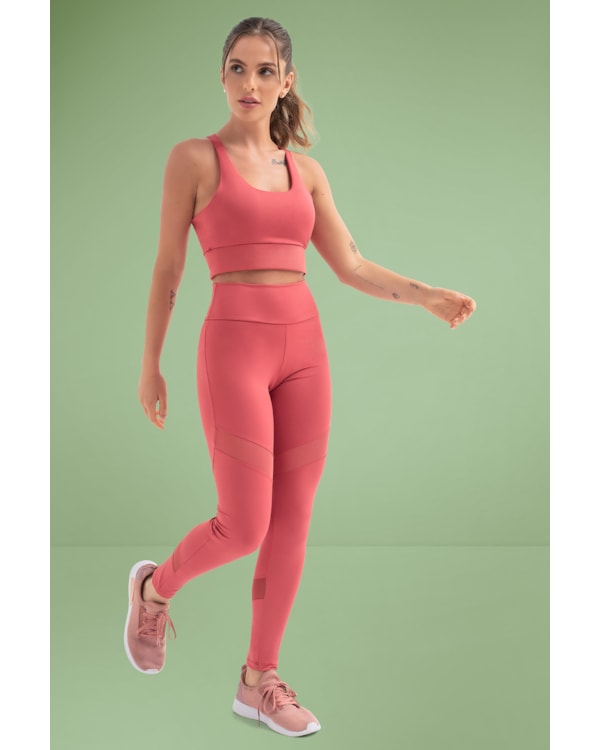 Legging Fitness com Tule Cereja Rosa