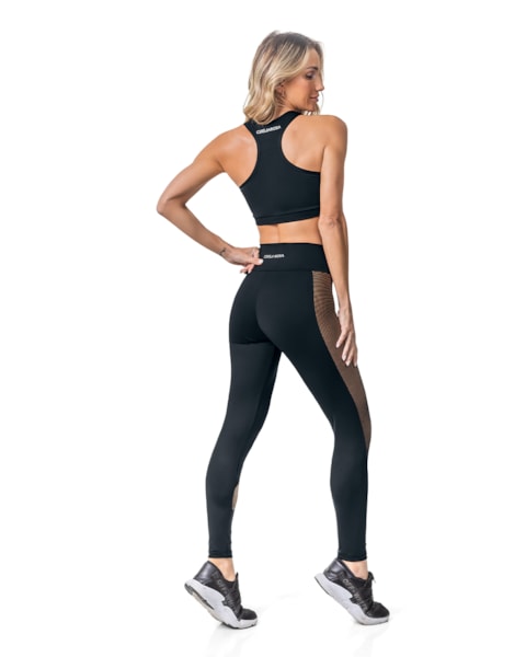 Legging Fitness Feminina Cereja Rosa Recortes