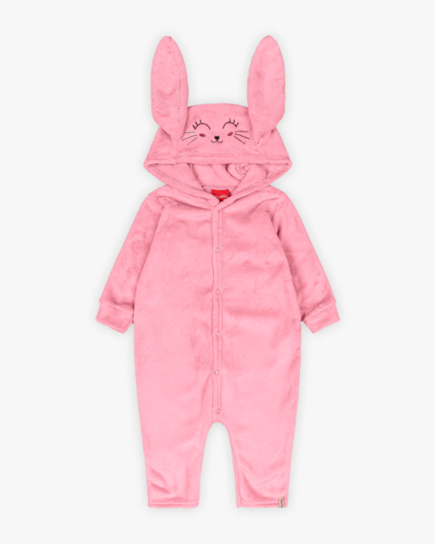 Macacão Bebê Menina Coelhinho em Pelúcia - Kely Kety - Rosa