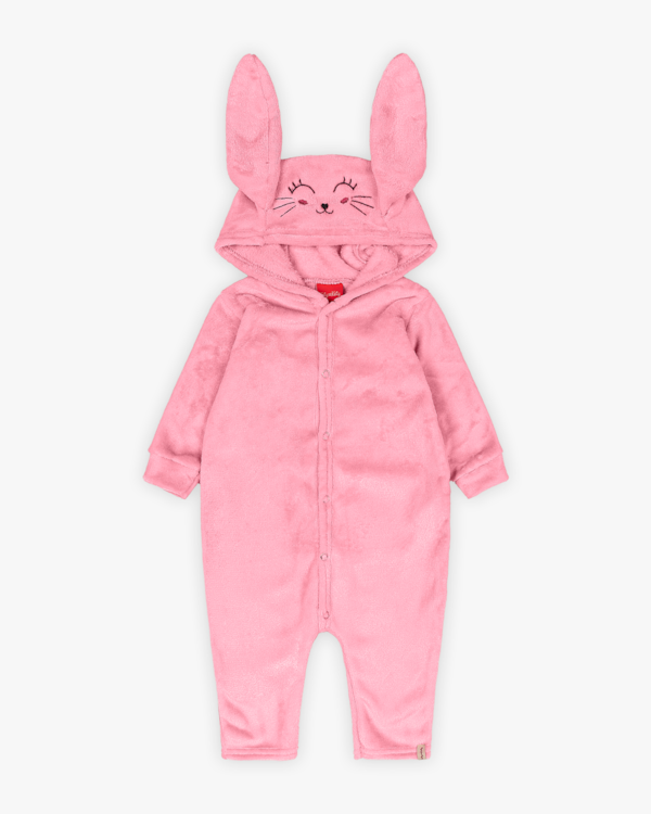 Macacão Bebê Menina Coelhinho em Pelúcia - Kely Kety - Rosa