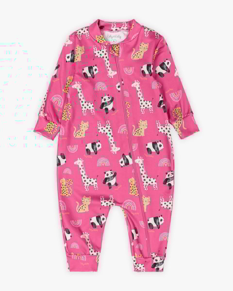 Macacão Bebê Menina em Malha Felpada Estampa Safari - Kely Kety - Rosa