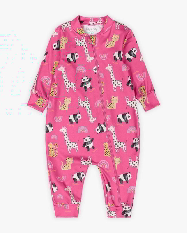 Macacão Bebê Menina em Malha Felpada Estampa Safari - Kely Kety - Rosa-aeb8bd37-7a90-45a6-a626-44c56943fbc0