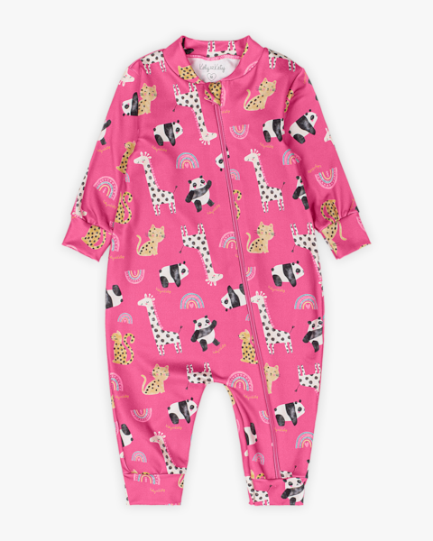 Macacão Bebê Menina em Malha Felpada Estampa Safari - Kely Kety - Rosa