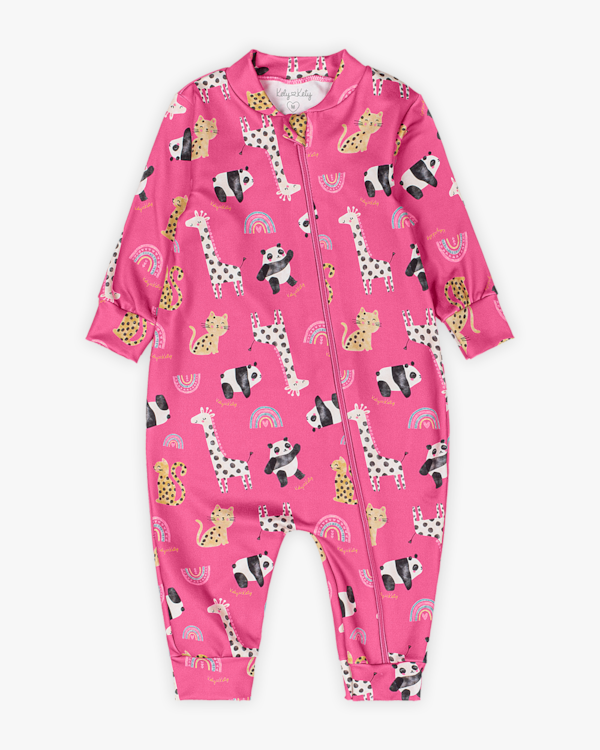 Macacão Bebê Menina em Malha Felpada Estampa Safari - Kely Kety - Rosa