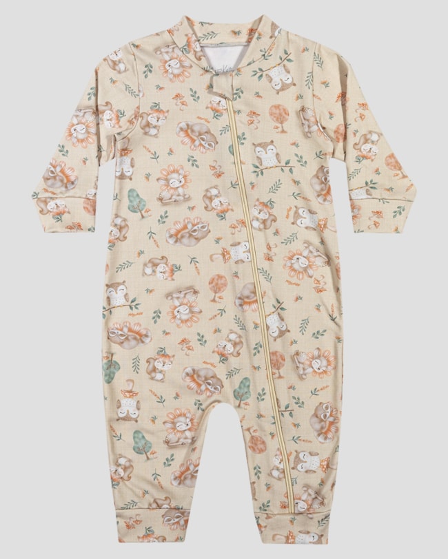 Macacão Bebê Menina em Malha Felpada Estampado - Kely Kety - Bege-258b927a-d2cd-4e5f-acfc-cbb493055ab3