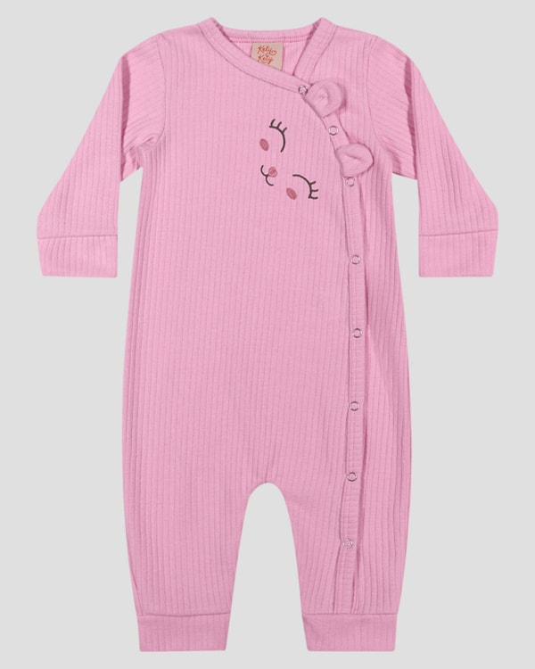 Macacão Bebê Menina em Moletom Persa com Bordado - Kely Kety - Rosa