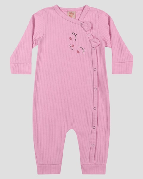 Macacão Bebê Menina em Moletom Persa com Bordado - Kely Kety - Rosa