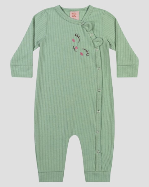 Macacão Bebê Menina em Moletom Persa com Bordado - Kely Kety - Verde