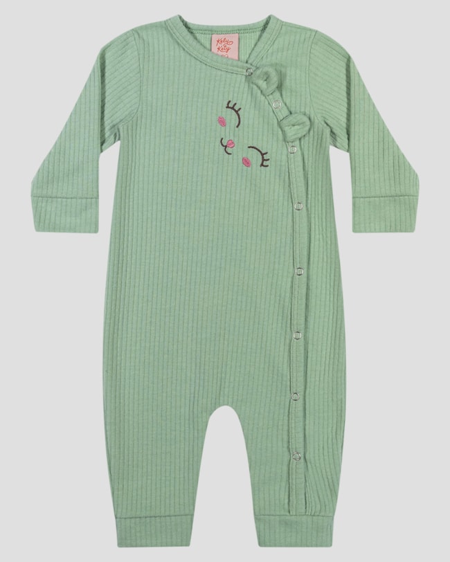Macacão Bebê Menina em Moletom Persa com Bordado - Kely Kety - Verde-ef64c087-cd1d-42a7-acf0-ab1272a92028