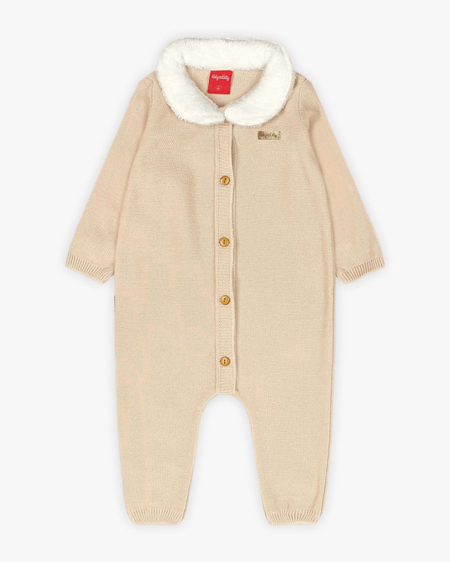 Macacão Bebê Menina Manga Longa em Tricô - Kely Kety - Bege-8a8db335-3620-4d91-9ab3-26d966abc04f