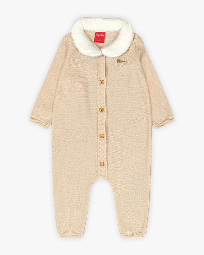 Macacão Bebê Menina Manga Longa em Tricô - Kely Kety - Bege-fa27cf14-9a89-4983-8734-7bd894a45cbc