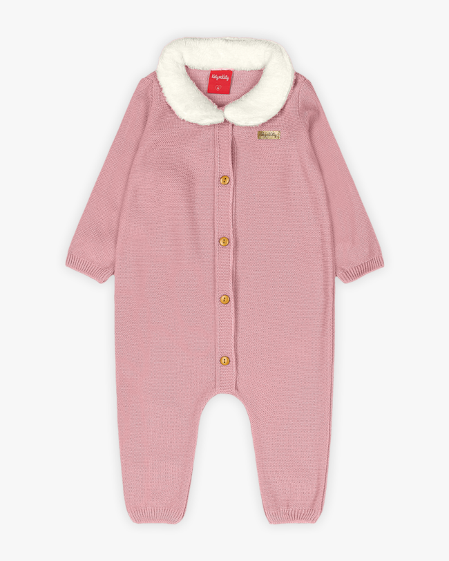 Macacão Bebê Menina Manga Longa em Tricô - Kely Kety - Rose-8457c714-7468-4ae2-94b8-86ec522921f9