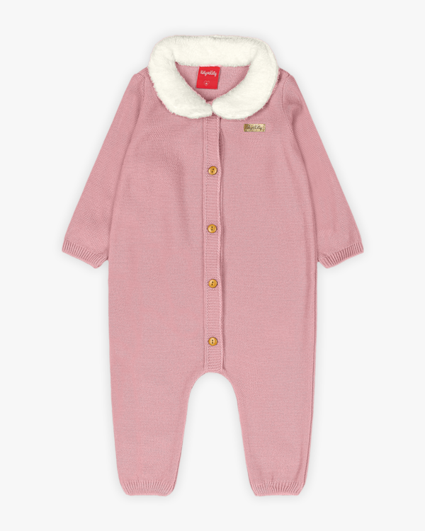 Macacão Bebê Menina Manga Longa em Tricô - Kely Kety - Rose