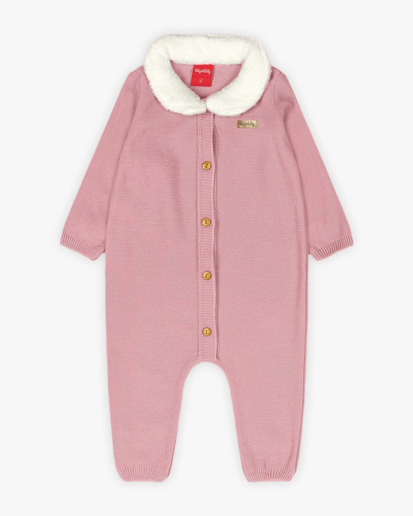 Macacão Bebê Menina Manga Longa em Tricô - Kely Kety - Rose