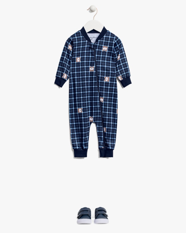 Macacão Bebê Menino com Manga Longa Estampa Urso - ReiRex - Azul-d2de73b8-66a7-4a49-b741-78ca95fbe935