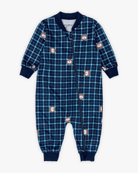 Macacão Bebê Menino com Manga Longa Estampa Urso - ReiRex - Azul