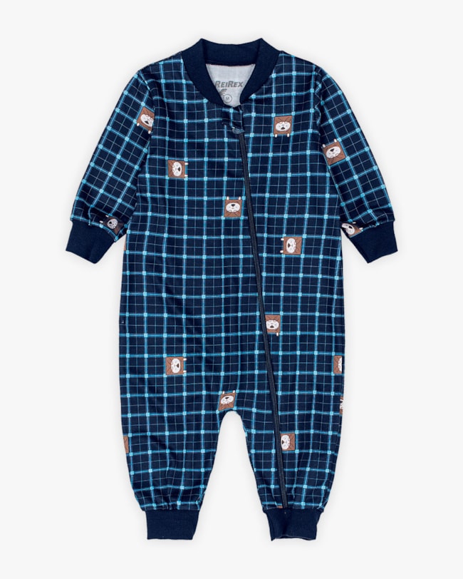 Macacão Bebê Menino com Manga Longa Estampa Urso - ReiRex - Azul-ab75efb7-4681-4537-ad98-ee7276203000