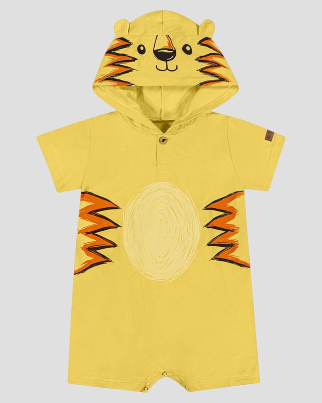 Macacão Bebê Menino Estampa Tigre com Capuz ReiRex Amarelo-66dee59a-da55-4e7b-8e2a-2b49b75af3b8