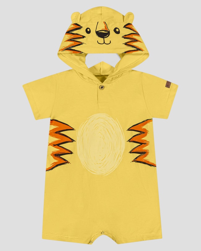 Macacão Bebê Menino Estampa Tigre com Capuz ReiRex Amarelo-756a9b1a-0fc2-46a4-93cf-23a10a675626