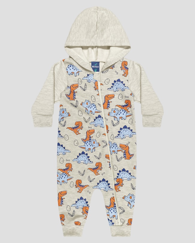 Macacão Bebê Menino Manga Longa com Capuz - ReiRex - Mescla-ecae1c5d-ff86-47e1-a9d8-fed0f30c6d1e