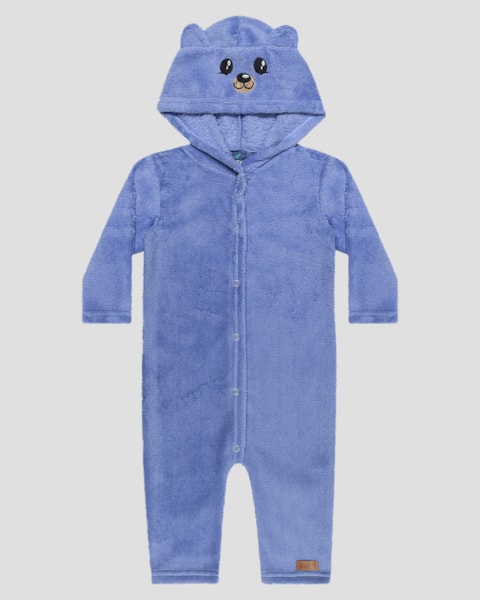 Macacão Bebê Menino Manga Longa com Capuz Ursinho - ReiRex - Azul
