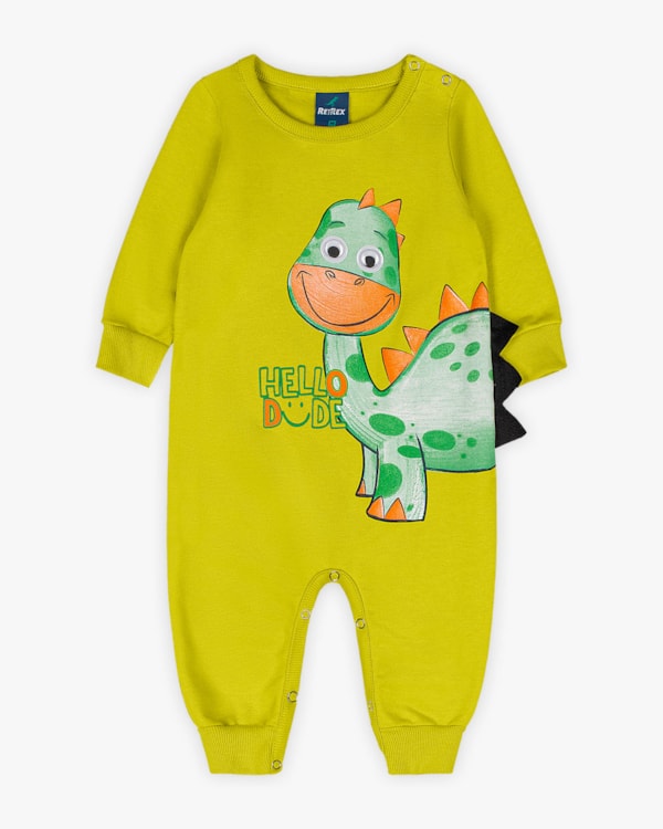 Macacão Bebê Menino Manga Longa com Estampa Interativa - ReiRex - Verde