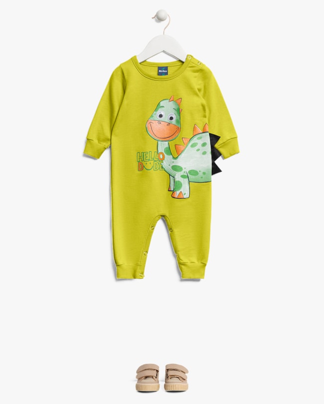 Macacão Bebê Menino Manga Longa com Estampa Interativa - ReiRex - Verde-d1990a9e-8280-451d-9b55-5df8c8e21135