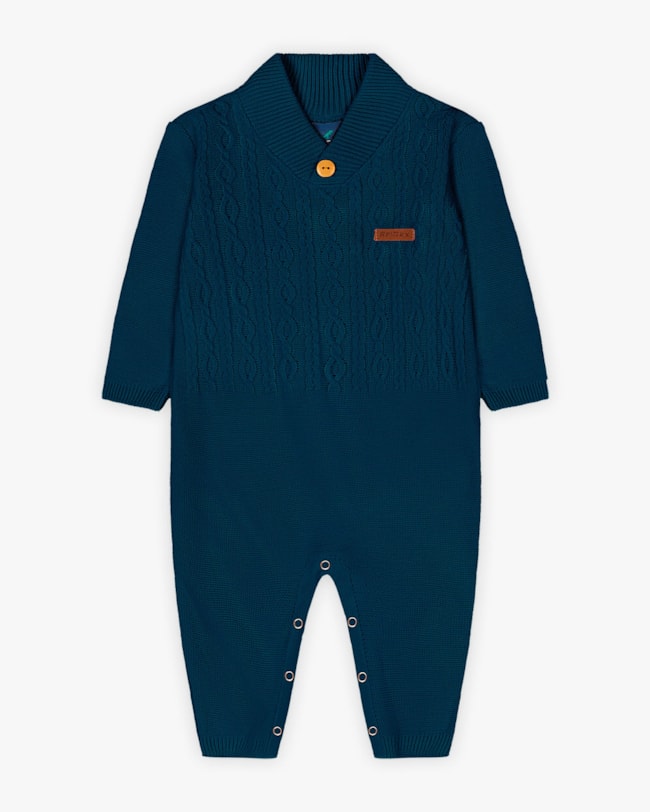 Macacão Bebê Menino Manga Longa em Tricô - ReiRex - Azul-f16fb7a5-ef8f-42bd-ad88-d38b07482b91