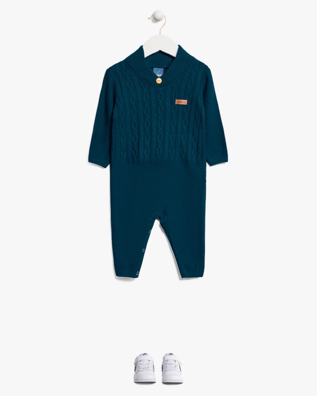 Macacão Bebê Menino Manga Longa em Tricô - ReiRex - Azul-4dc8bc2a-0a1e-4152-bd34-6017d8f29175