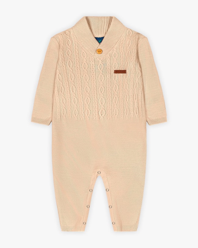 Macacão Bebê Menino Manga Longa em Tricô - ReiRex - Bege-0bec24b8-920c-47b1-9070-a7a4b49d289d