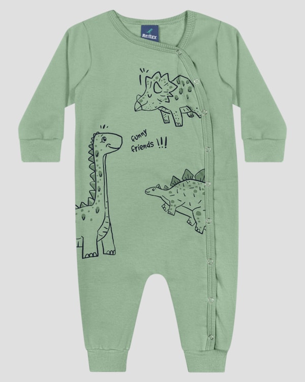 Macacão Bebê Menino Manga Longa Estampa Dino - ReiRex - Verde