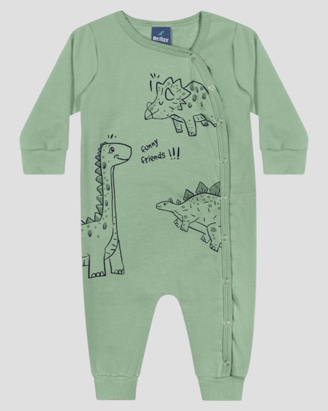 Macacão Bebê Menino Manga Longa Estampa Dino - ReiRex - Verde