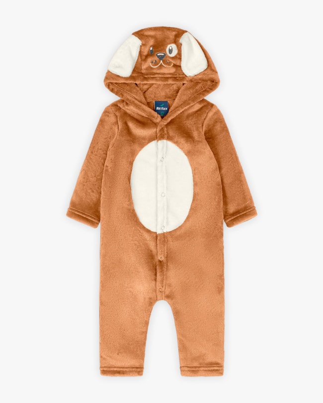 Macacão Bebê Menino Manga Longa Interativo em Pelúcia - ReiRex - Marrom-b532448f-2a74-4c03-9dd3-d7a1311fef06