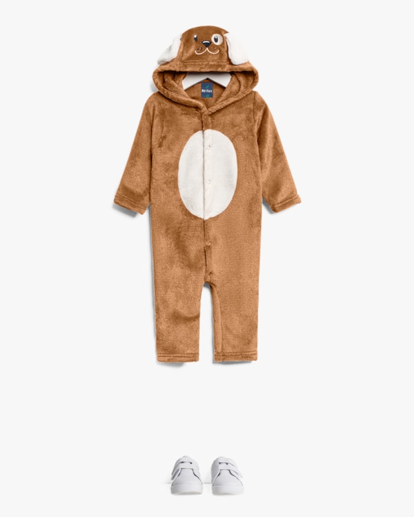 Macacão Bebê Menino Manga Longa Interativo em Pelúcia - ReiRex - Marrom