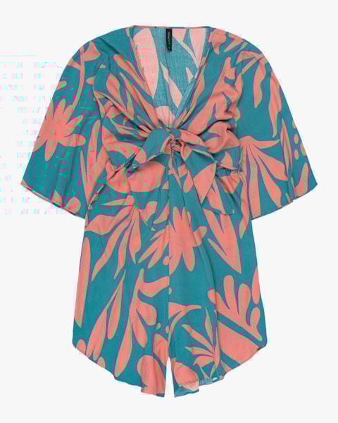 Macacão Curto Estampado Cereja Rosa