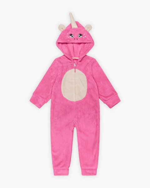 Macacão Infantil Menina Unicórnio em Pelúcia - Kely Kety - Rosa