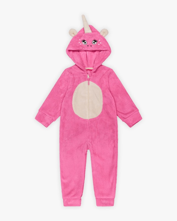 Macacão Infantil Menina Unicórnio em Pelúcia - Kely Kety - Rosa