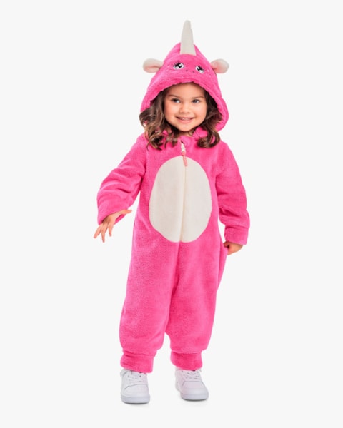 Macacão Infantil Menina Unicórnio em Pelúcia - Kely Kety - Rosa
