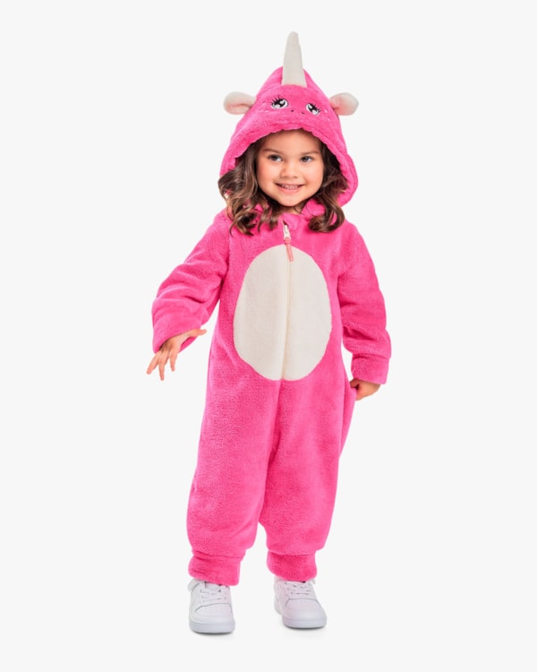 Macacão Infantil Menina Unicórnio em Pelúcia - Kely Kety - Rosa