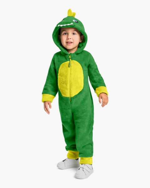 Macacão Infantil Menino Dinossauro em Pelucia - ReiRex - Verde
