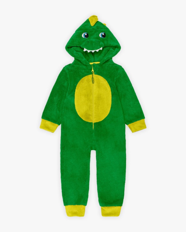 Macacão Infantil Menino Dinossauro em Pelucia - ReiRex - Verde-ff449746-6dfd-4fd8-8ac9-597b606cd4f9