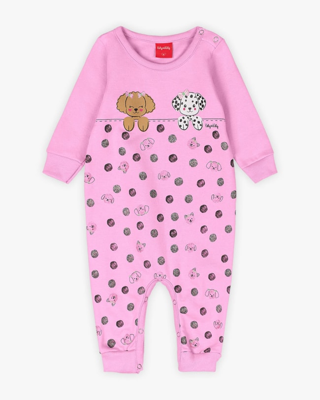 Macacão Longo Bebê Menina em Moletom Estampado - Kely Kety - Rosa-fb359266-b4e4-4945-af0d-acbd36ea2b95