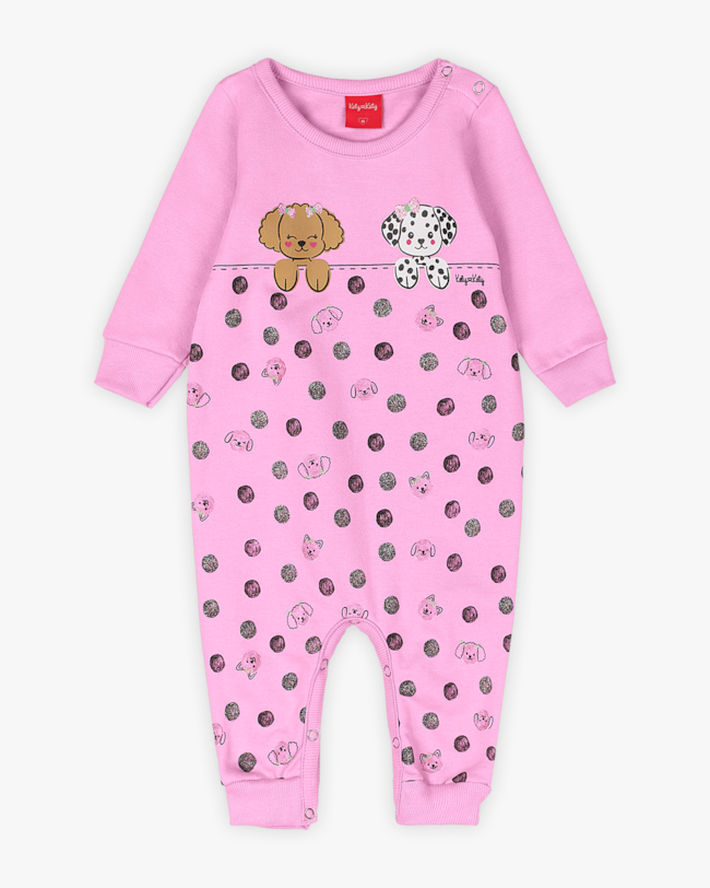 Macacão Longo Bebê Menina em Moletom Estampado - Kely Kety - Rosa-ef508a22-04ff-4ba4-a53e-b8aee4f81315
