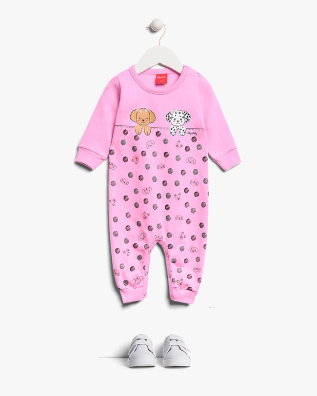 Macacão Longo Bebê Menina em Moletom Estampado - Kely Kety - Rosa-880ec83e-e72f-4d1c-a5bd-1003888e36fc