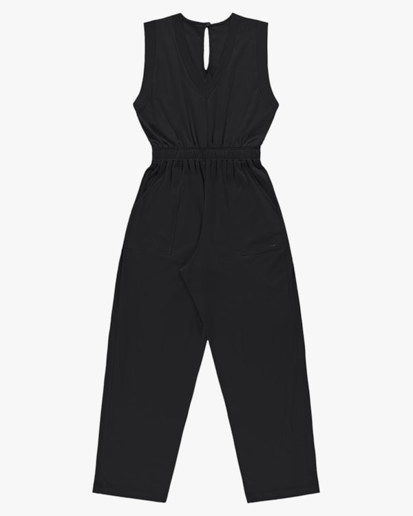 Macacão Longo com Bolso em Meia Malha - Cereja Rosa - Preto P