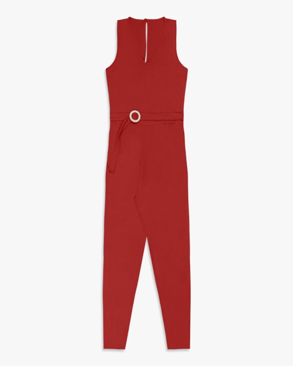 Macacão Longo Feminino Plus Size em Crepe - Cereja Rosa - Sienna