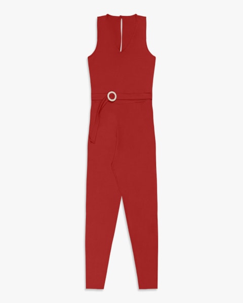 Macacão Longo Feminino Plus Size em Crepe - Cereja Rosa - Sienna