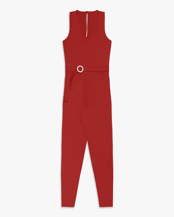 Macacão Longo Feminino Plus Size em Crepe - Cereja Rosa - Sienna