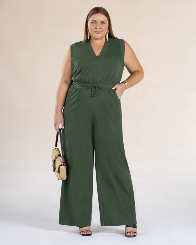 Macacão Longo Plus Size em Meia Malha - Cereja Rosa - Basílico-f457d94a-ab5d-4539-a0d2-d0d7ba001245