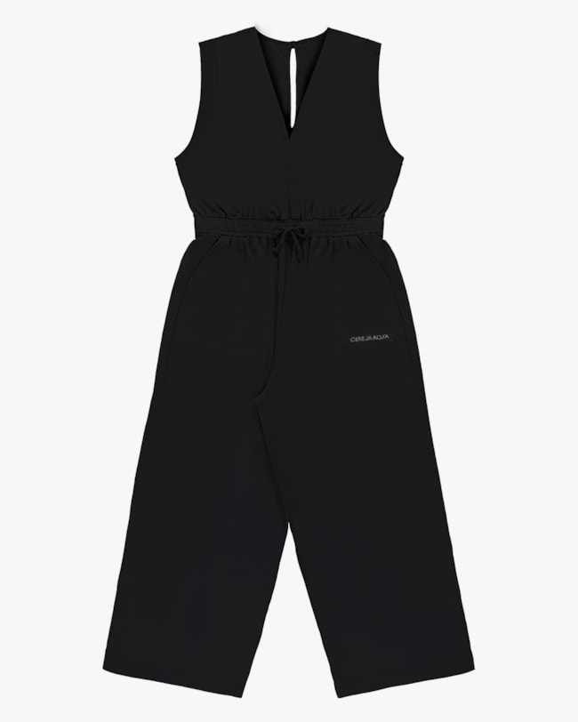 Macacão Longo Plus Size em Meia Malha - Cereja Rosa - Preto-e2090fd7-b334-416e-9aea-241f67313641